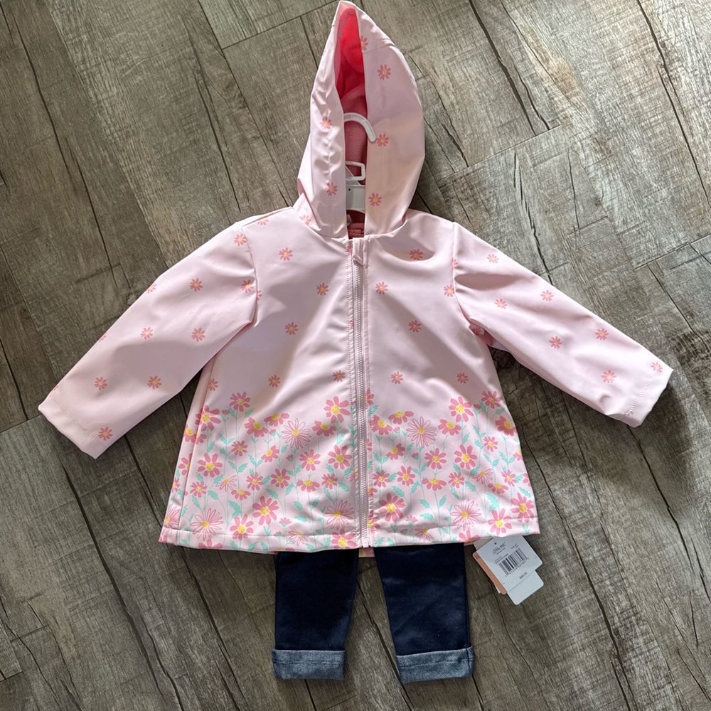 Little Me Floral Rain Jacket Set 2T NWT 3 Piece Toddler Girls Outfit Pink Leggin